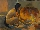 The cornhusker by E. Irving Couse, oil on canvas board, sold Apr 2014