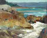 Carmel River near the mission by Frank Tenney Johnson, oil on canvas board, sold Apr 2014