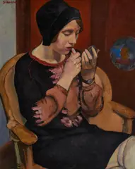 Ralph Stackpole, Woman with red lipstick, oil on canvas
