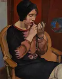 Ralph Stackpole, Woman with red lipstick, oil on canvas