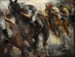 Racetrack impression by Grigory Gluckmann, oil on panel, sold Apr 2014