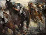 Grigory Gluckmann, Racetrack impression, oil on panel