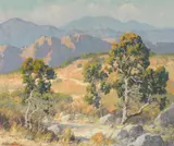 Sycamores and hills by Maurice Braun, oil on canvas, sold Apr 2014