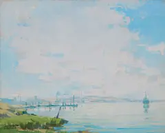 Harbor clouds by Sam Hyde Harris, oil on canvas board, offered Apr 2014