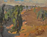 Trees along a hillside by Franz Bischoff, oil on board, sold Apr 2014