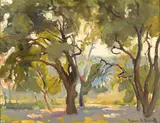 Grove of trees by Franz Bischoff, oil on board, sold Apr 2014
