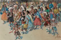 Vladan Stiha, Indian dances, San Juan Pueblo, 1970, oil on canvas