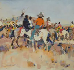 Laverne Nelson Black, Watching the big event, oil on paper