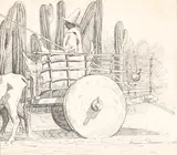 Driver in a cart with cactus, 1898; Indian on horseback; Study of cowboys on horses and a bucking bronco (group of three) by Edward Borein, first and third ink on paper; second charcoal on paper, offered Apr 2014