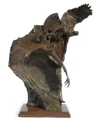 Courtship flight by George Carlson, bronze with brown green patina on a wooden base, sold Apr 2014
