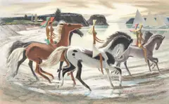 Phil Paradise, Riders on the beach, oil on canvas