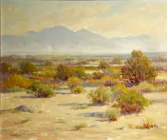 John Anthony Conner, Between Mecca and Indo; accompanied by three desert landscapes (group of four), first oil on canvas; second oil on canvas board; third and fourth oil on board