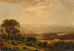 Jasper Francis Cropsey, An extensive landscape with figures in the foreground, oil on canvas
