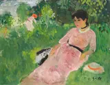 François Gall, Eugénie et sa mère, au Lac du Bois de Vincennes, Paris 12è, circa  1950, oil on canvas