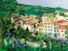 Robert Mendoze, Village Avec des Irises, 1998, oil on canvas