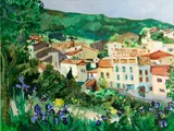 Robert Mendoze, Village Avec des Irises, 1998, oil on canvas