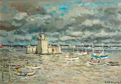 Port Du Chapuz, Fort De Louvois by Jean Rigaud, 1979, oil on canvas, sold Mar 2014