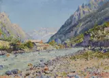 Julien Gustave Gagliardini, A river in the Alps, oil on canvas