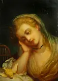 Jean-Baptiste Greuze, A young girl weeping over her dead bird, oil on canvas