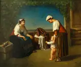 Baby's first steps by Italian School, oil on panel, sold Feb 2014