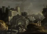 A capriccio landscape with figures by a river by Italian School, oil on canvas, sold Feb 2014