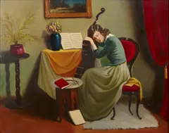 Pammar, Cello practice, oil on canvas