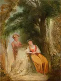 Jean-Antoine Watteau, A girl asleep; The young lovers (a pair)