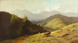 Gordon Harrower Coutts, Cattle grazing on rolling hills, oil on canvas