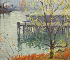 Joseph Eliot Enneking, A wet morning, oil on canvas board