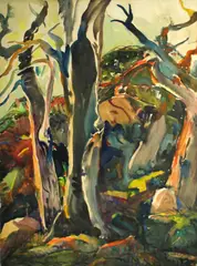 John O'Shea, Old trunks (Dead trees), watercolor on board