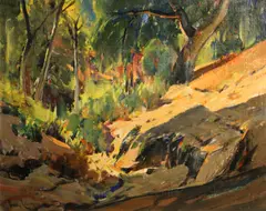 Sun and shadow by Paul Lauritz, oil on canvas affixed to board, offered Feb 2014