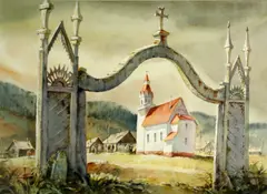 Arne Rudolph Jensen, Cash Creek Mission, watercolor on paper