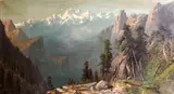 J. Walcom, An expansive mountain landscape with a view of a canyon, oil on canvas