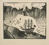 Lyonel Feininger, Vulkan (Stromboli), pl. 2, from Zwölf Holzschnitte (PW. 65), 1918, Woodcut on laid paper