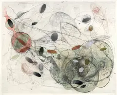Judy Pfaff, Half a Dozen of the Other-Del Flusso e Riflusso, 1991, Drypoint with spit-bite, sugar-lift aquatints and soft ground etching in colors with relief printing on Japanese paper