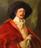 Alex de Andreis, A cavalier in red, oil on canvas