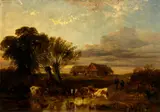 Cattle watering with two figures on a track; Cattle watering (a pair) by English School, sold Jan 2014