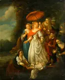 The finding of Moses along the Nile by French School, oil on canvas, offered Jan 2014