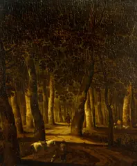 Jan Hackaert, Travellers in a wood, oil on panel