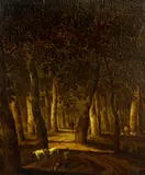 Jan Hackaert, Travellers in a wood, oil on panel