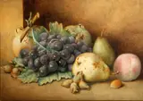 Agnes Holding, A still life with pears and grapes, watercolor over pencil