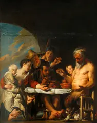 Jacob Jordaens, The satyr and the peasants, oil on canvas