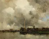 Hermanus Koekkoek Jnr., A river landscape under threatening skies, oil on canvas