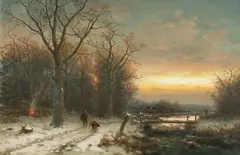 B. Kreutzer, A winter landscape at sunset, oil on canvas