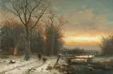B. Kreutzer, A winter landscape at sunset, oil on canvas