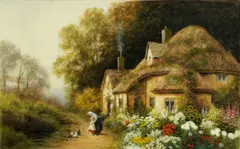 R. Thornton, Summer's day at Shelbourne, watercolor and gouache on paper laid down