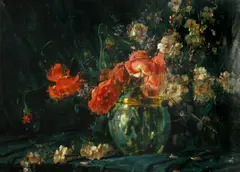 Guiseppe Uva, A still life with flowers in a vase, oil on canvas