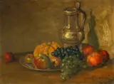 Joseph van de Wall Perné, A still life with grapes, apples  and a tankard, oil on board
