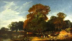 Alfred Walter Williams, A shepherd and his flock resting, oil on canvas