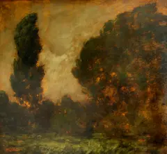 Henry Joseph Breuer, Forest clearing, oil on canvas affixed to board